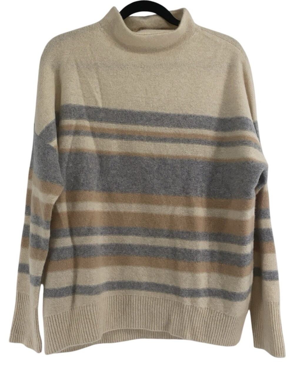 Magaschoni 100% Cashmere Turtle Neck Sweater Size L Large Soft Stripes